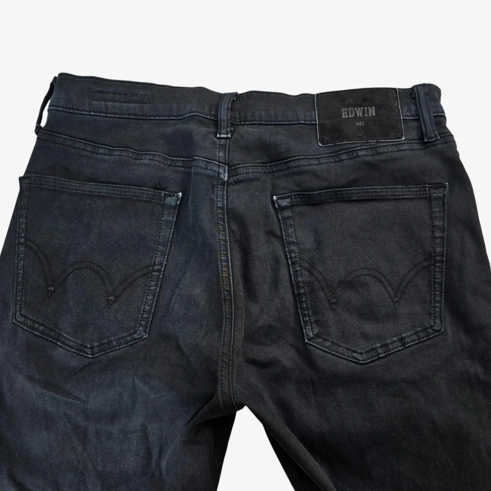 Edwin Maddox Jeans Mens 31 Black Cotton Blend Slim Fit Faded Wash Modern Casual